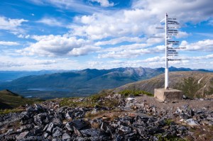 Signpost on a mountain top near Keno, Yukon
